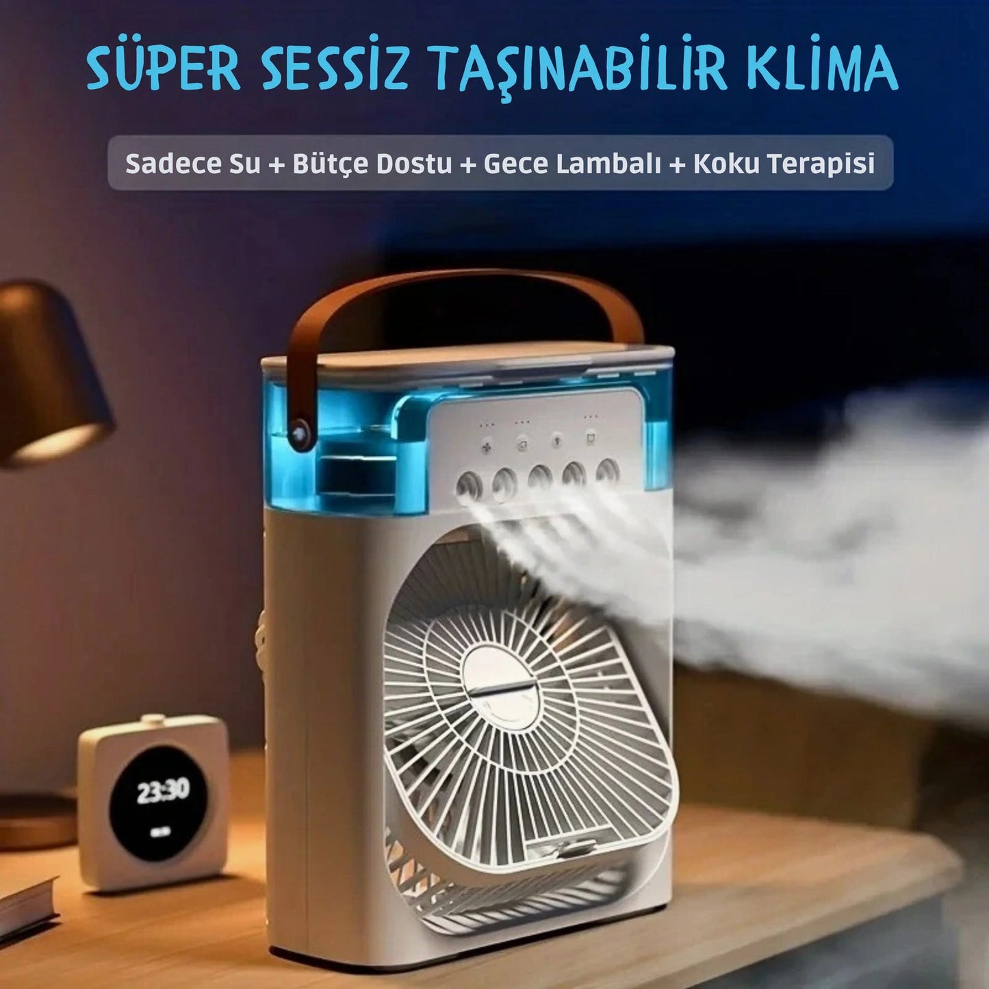 Hava Serinletici Su püskürtmeli Fan Süper Sessiz Hava Nemlendiricili Masa Fanı