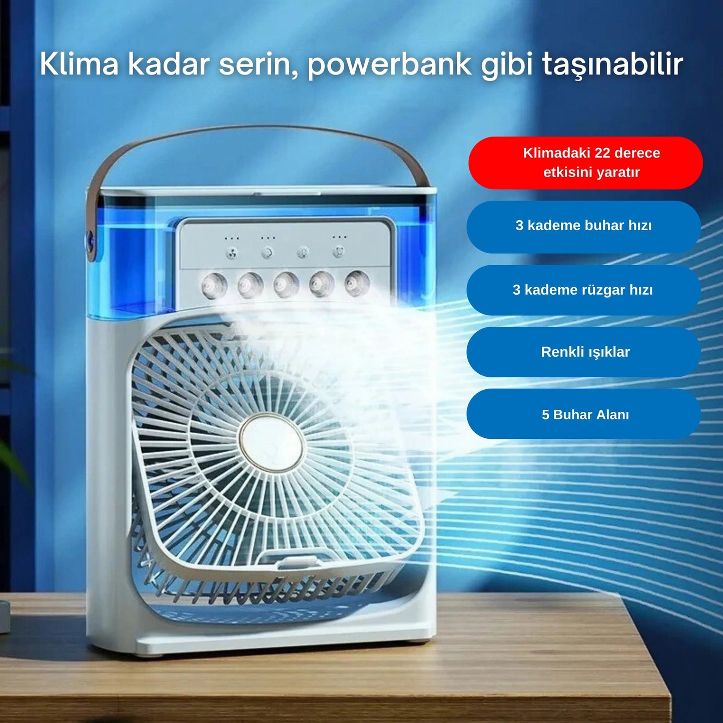Hava Serinletici Su püskürtmeli Fan Süper Sessiz Hava Nemlendiricili Masa Fanı