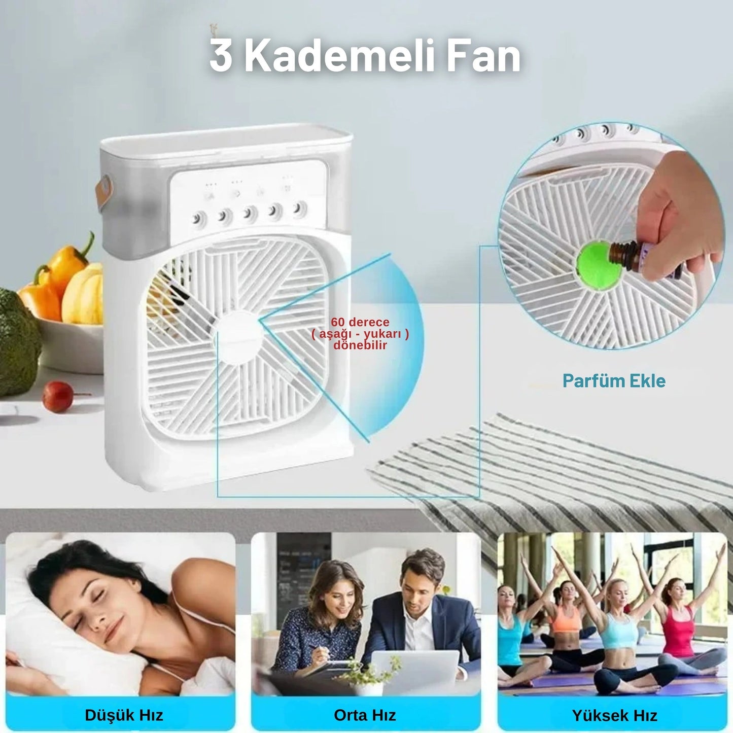 Hava Serinletici Su püskürtmeli Fan Süper Sessiz Hava Nemlendiricili Masa Fanı